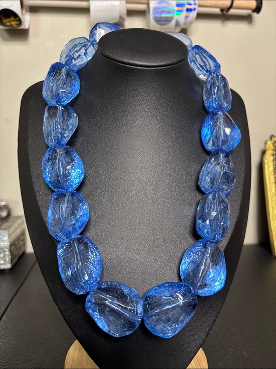 Source Unknown Jewelry - Chunky Blue Statement Glass Bead Necklace - Women's Jewelry